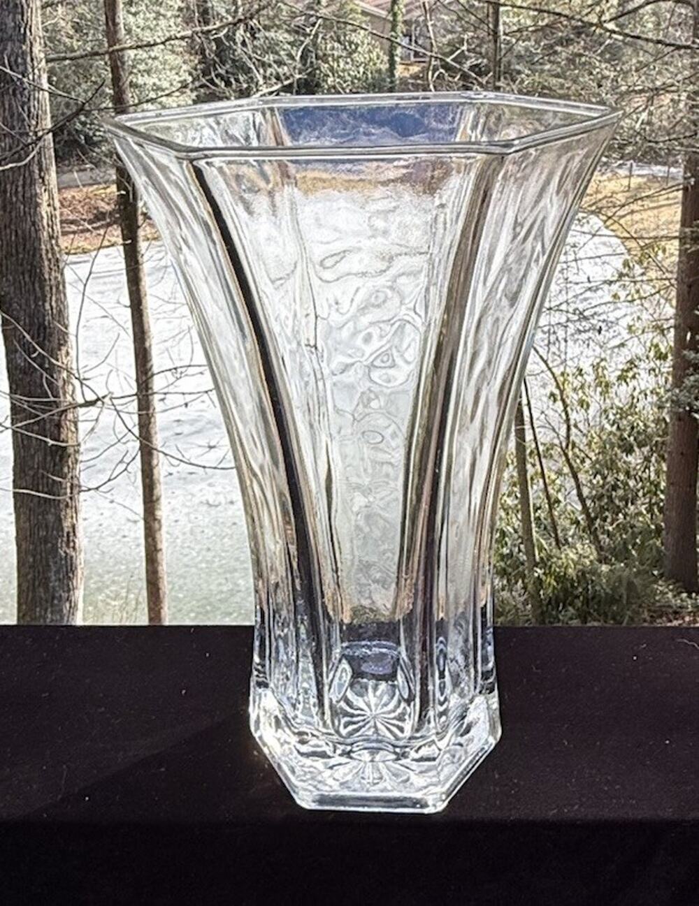 Hoosier Indiana Glass Hexagon 4041 Flower Vase Clear Large Durable -2/4